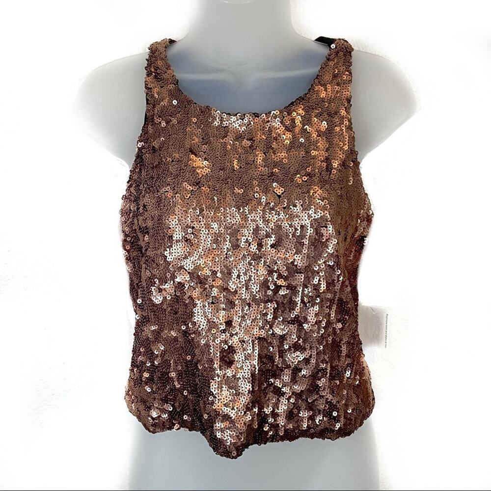 Bar III Sequin Tank Top Dublin Copper Sequin Crop NWT Medium M Glam Party Girl